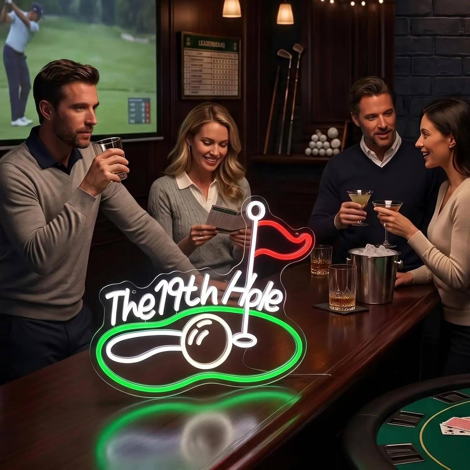 The 19th Hole Golf LED Neon Sign USB Powered Neon Light, Christmas Game Room Man Cave Bar  Decor Golf Club Party Neon Lamp Gift