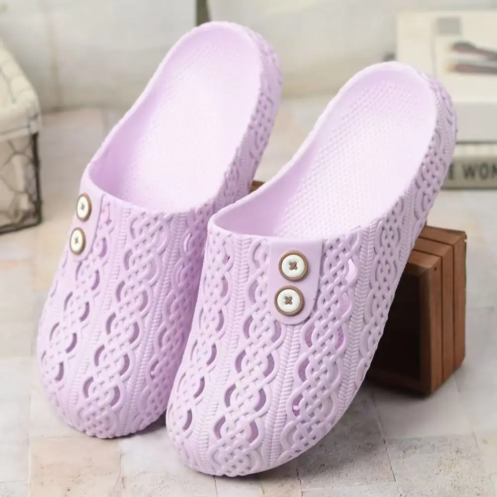 2024 New Women's Summer Baotou Hollow Slippers Soft Sole Non Slip Flat Sole Loose Home Slippers Bathroom Slippers Cave Slippers