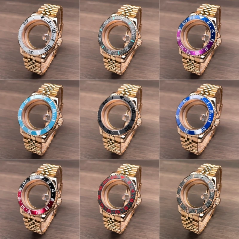 NH35 Case 40mm Full Rose Gold YM  Two-Way Rotating Bezel Steel Jubilee Strap Sapphire Glass NH35 NH36 NH34 Movement Watch Case