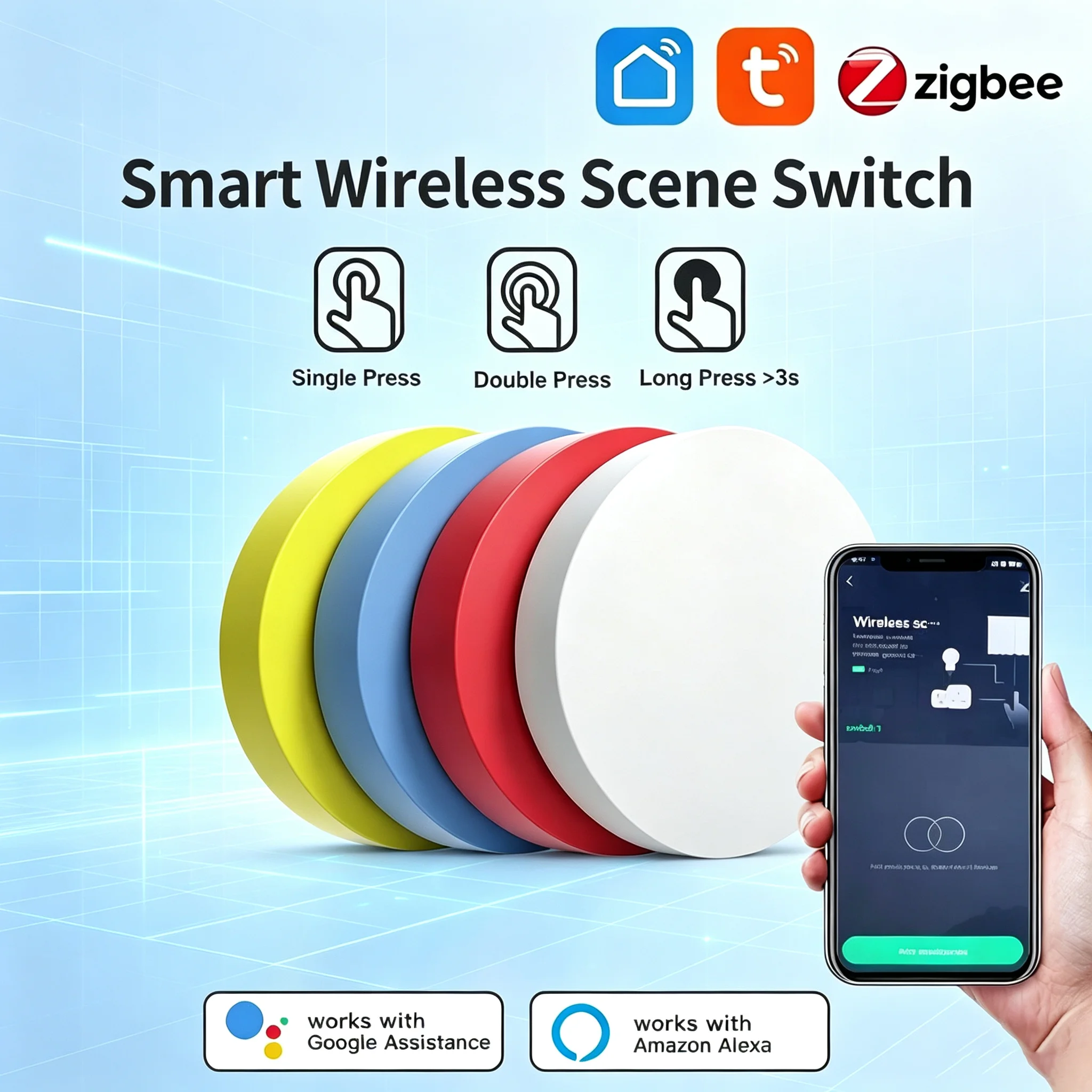 Tuya ZigBee Button Scene Switch Push Button Intelligent Linkage with Smart Device Automation Scenario Controller Battery Powered