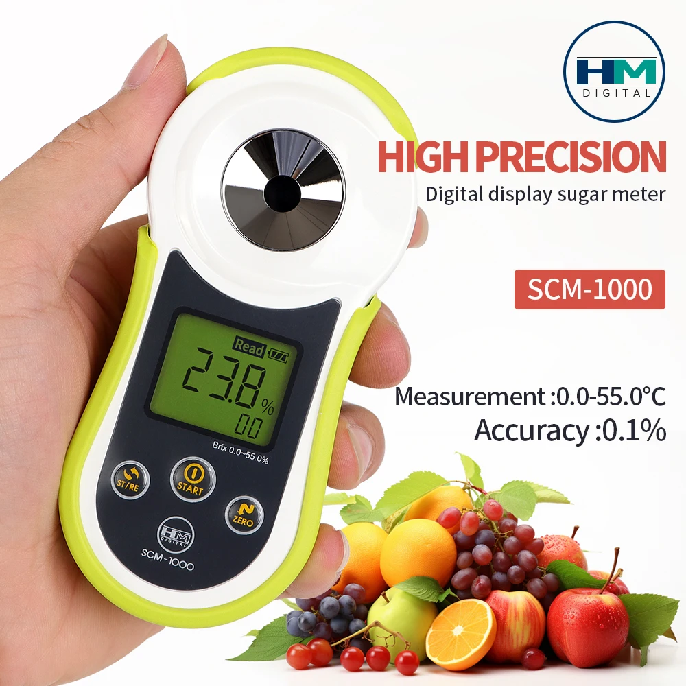 Digital Refractometer LCD Display 0.0~55.0% Brxi Sugar Meter SCM-1000 Densitometer for Fruit Juice Sugar Concentration Test