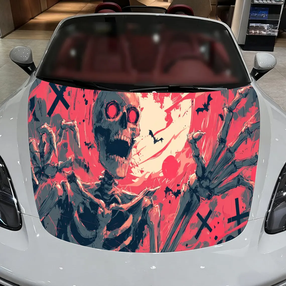 

Terrifying Halloween Skeleton and Bat Car Cover Sticker, Auto Hood Decal, Car Exterior Scratch Resistant Decal, Trendy Gift for