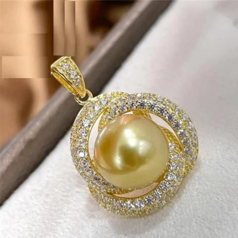 Gorgeous oversized AAAA 12-13 mm natural South Sea gold pearl pendant necklace 925S