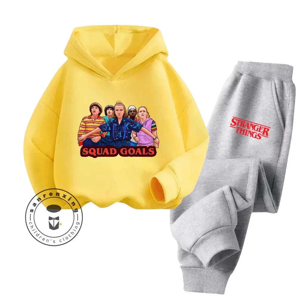 Stranger Things Long Sleeve Hoodie Pant Set Cozy Popular Fall Winter Series Soft Warm Stylish Ideal for Kids Sports Hoodie Set