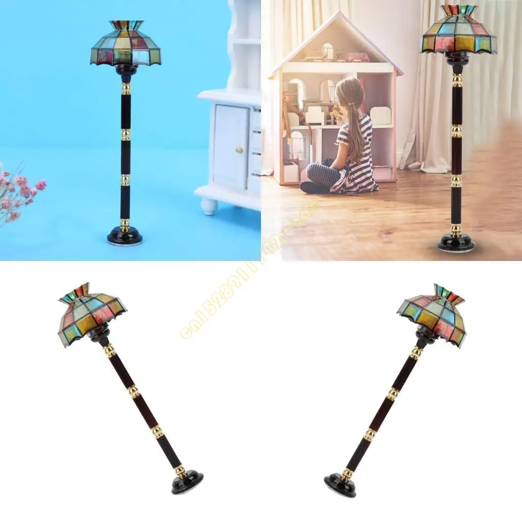 

Colored Antique Floor Lamp With Battery For 1/12 Dollhouses Scene Metal Glass Design DXAD