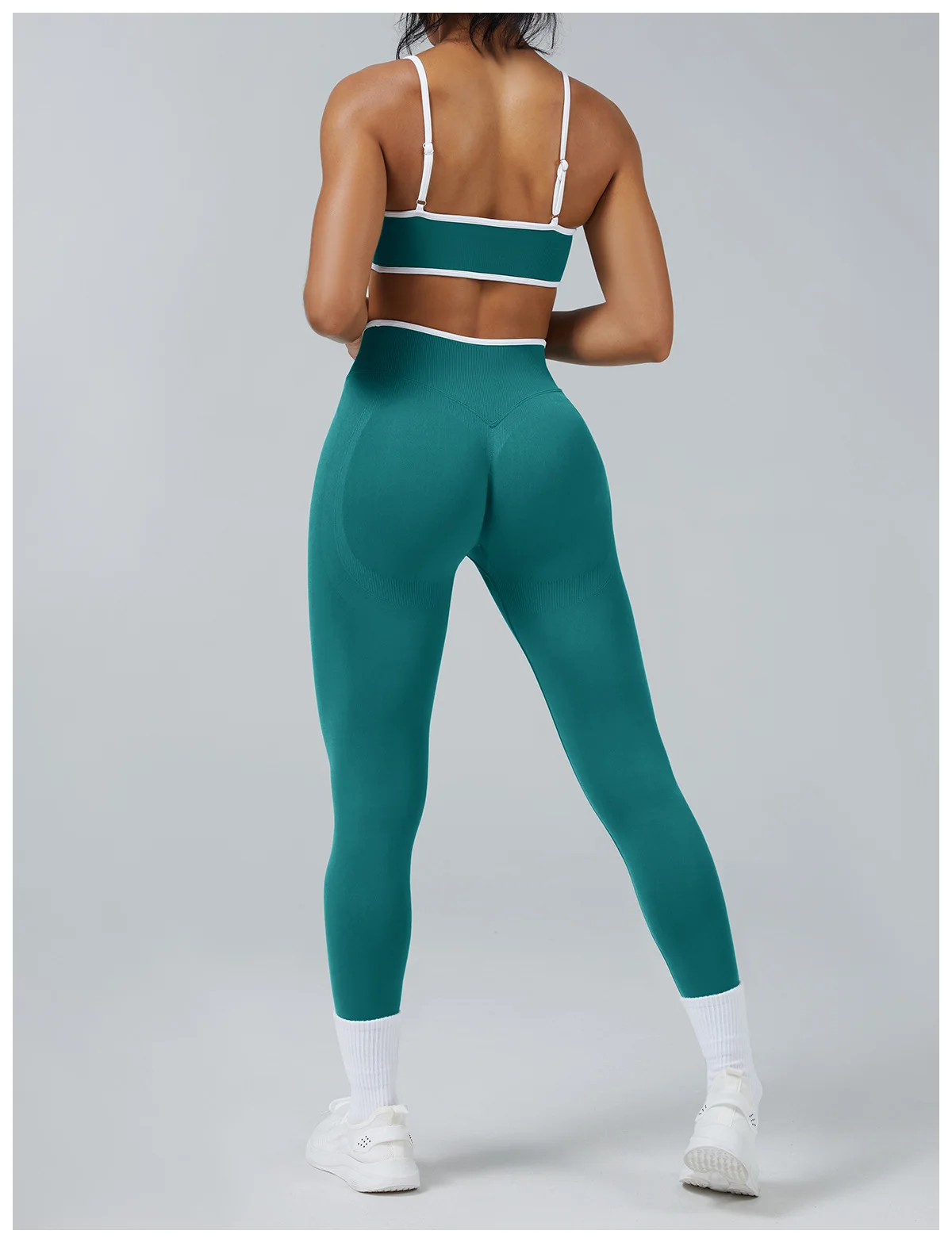 2-teiliges Set: High-Waist-Leggings, Fitnesskleidung, nahtloser Gym-Outfit, Yoga-Sport-BH, Damen-Lauf- und Yoga-Set, Sportanzug – Detail 17