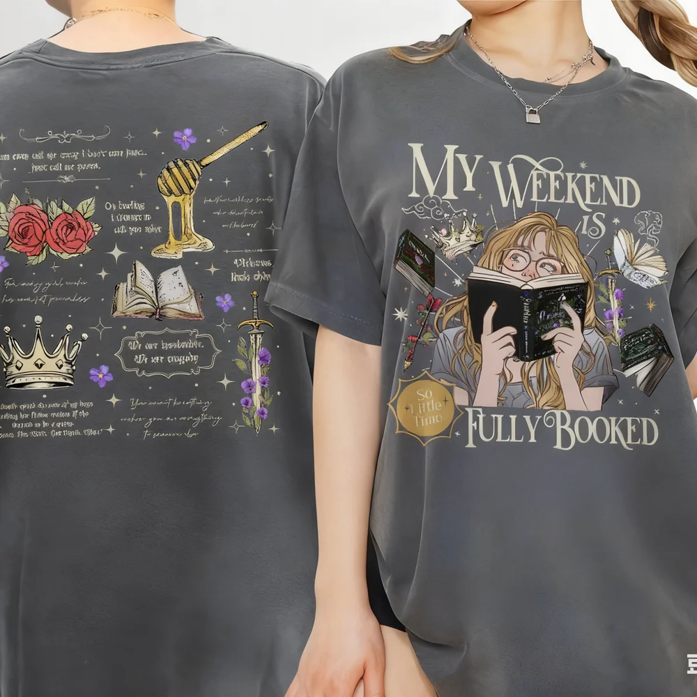 Damska koszulka bawełniana z serii Powerless, koszulka na weekend w pełni zarezerwowana, prezent dla miłośniczki książek, koszulka Kai i Paedyn, modne crop topy