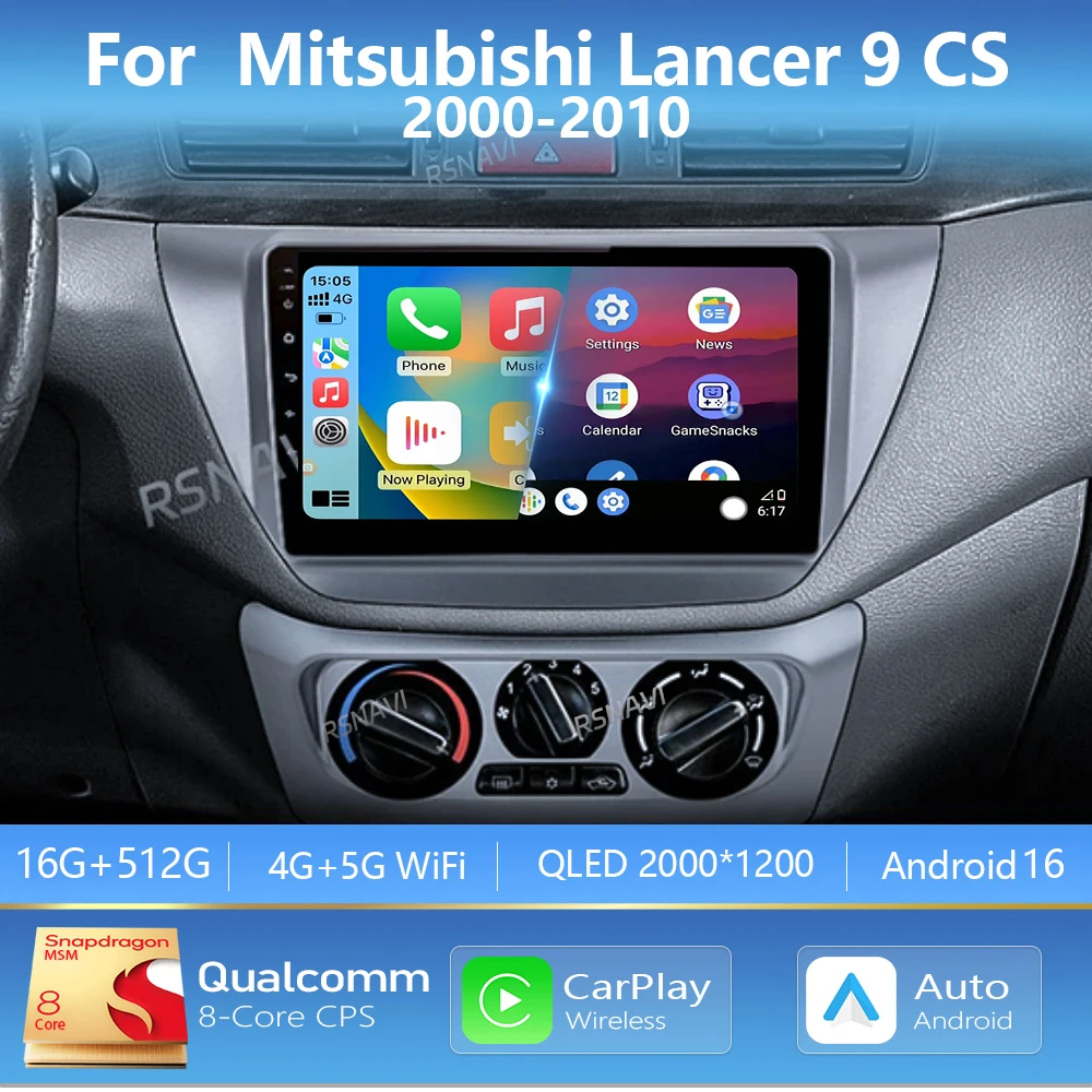 Radio Multimedia para Auto con Pantalla 2K y Android 16 Carplay para Mitsubishi Lancer 9 CS 2000 - 2010, DSP Autoradio Estéreo 2Din