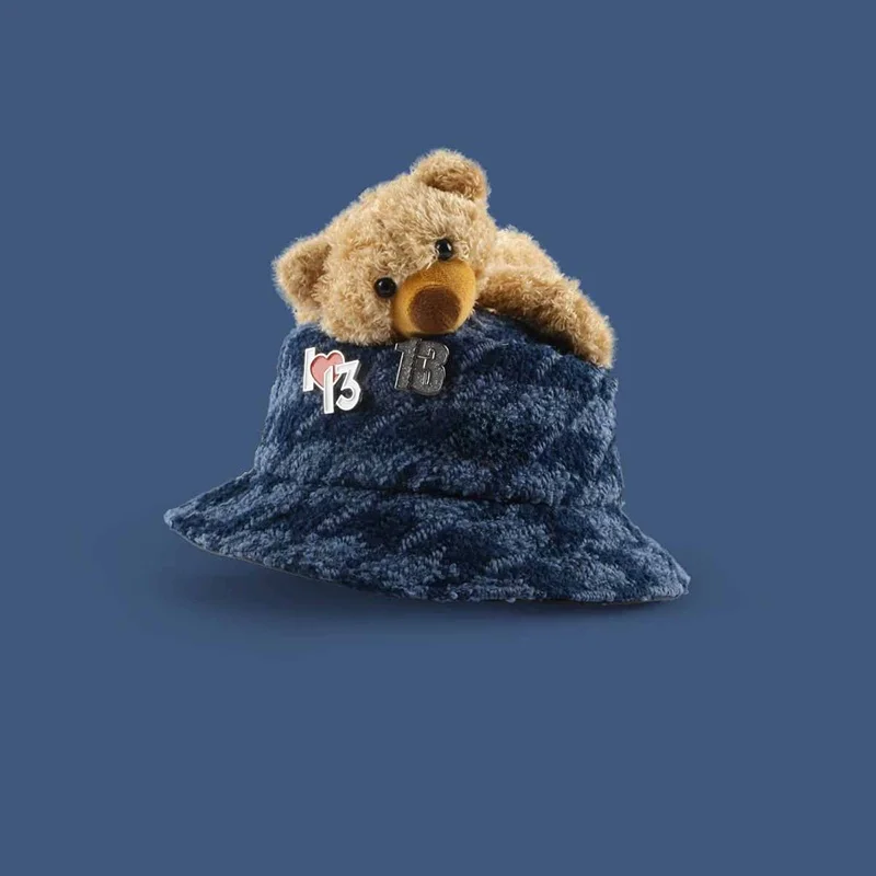 charn-kiond-Edition-collaborative-casquette-fierman-a-embleme-ours-a-carreaux-chapeau-d'hiver-pour-femme-accessoires-de-mode