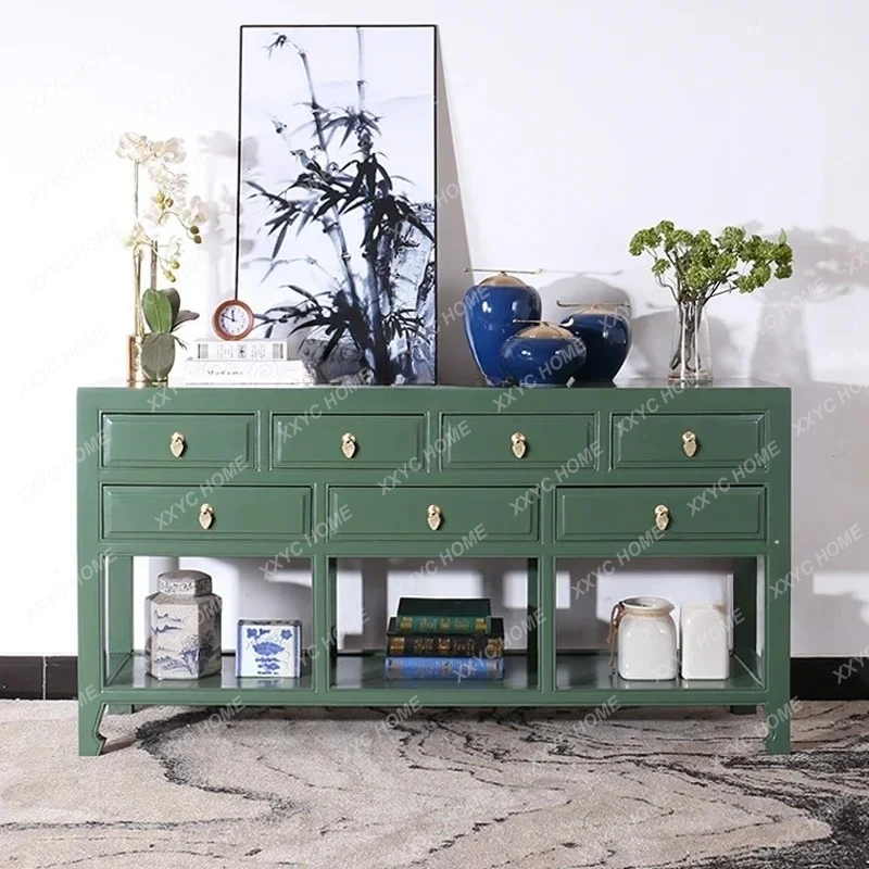 

LNew Chinese Style Multi-Drawer Sideboard Cabinet Elm Entrance Foyer Painted Lacquer Storage Drawer Cabinet
