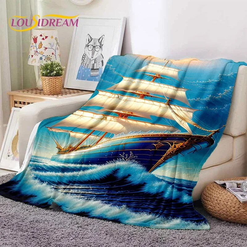 Ancient Pirate Ship Boat,Barque,Sailboa Soft Flannel Blanket,Throw Blanket Comfortable Blanket for Picnic Beds Sofa Home Bedroom