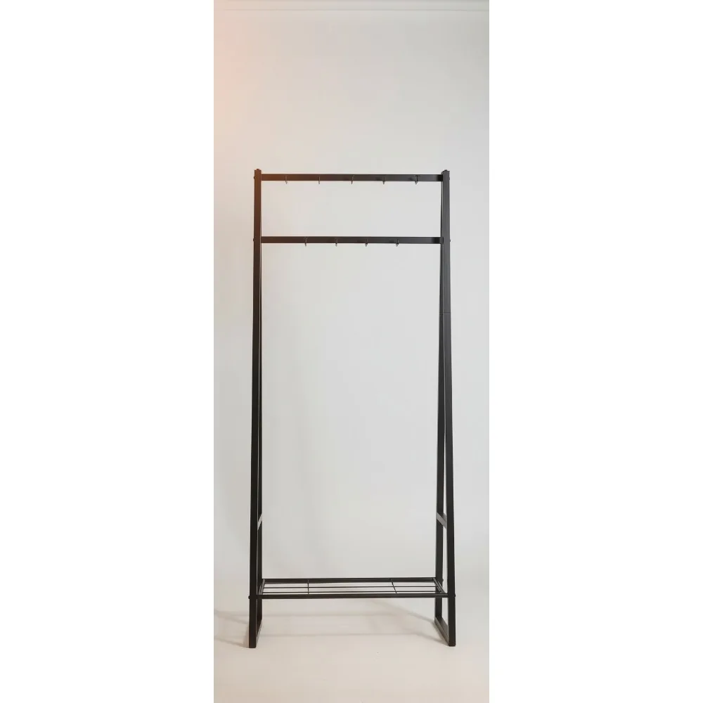 

9-Hook Corner Coat Rack with Shoe Shelf, Space-Saving Entryway Organizer for Home & Bedroom, Black