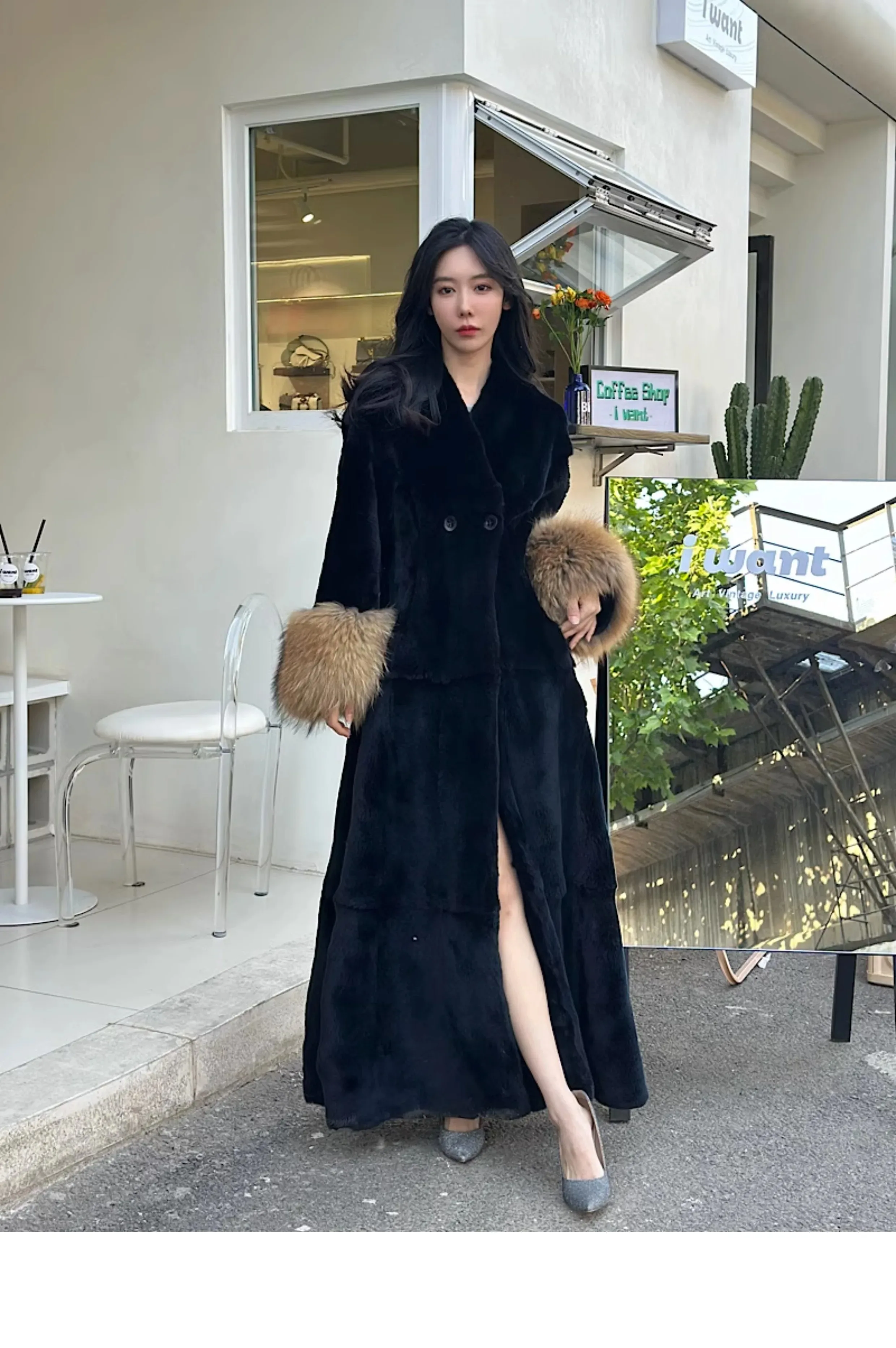 

Hot sales New Real Raccoon Fur Cuffs Coat Women Long Natural Fur Autumn Winter Luxurious Fur Thick Warm Real Rabbit Fur Coat