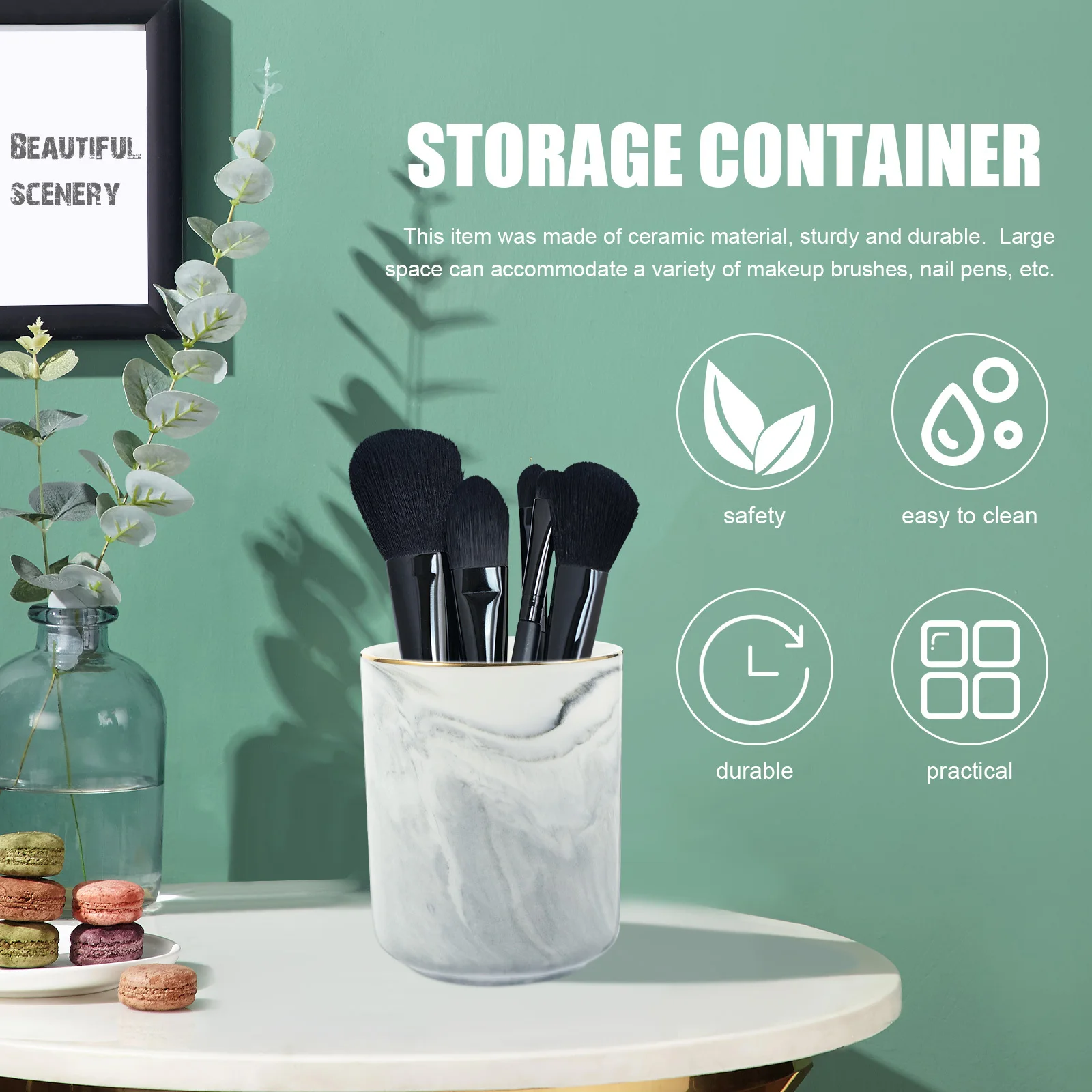 

Ceramic Marbling Pen Organizer Large Space Multi-Function Makeup Holder Decorative Brush Holder Home Supply Accessory