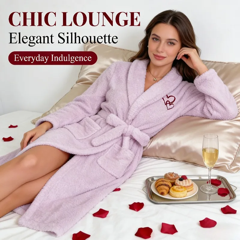 

Женский длинный осенне-зимний халат, фланелевая утолщенная одежда для сна, мягкая домашняя одежда из кораллового флиса, халат для домашнего комфорта