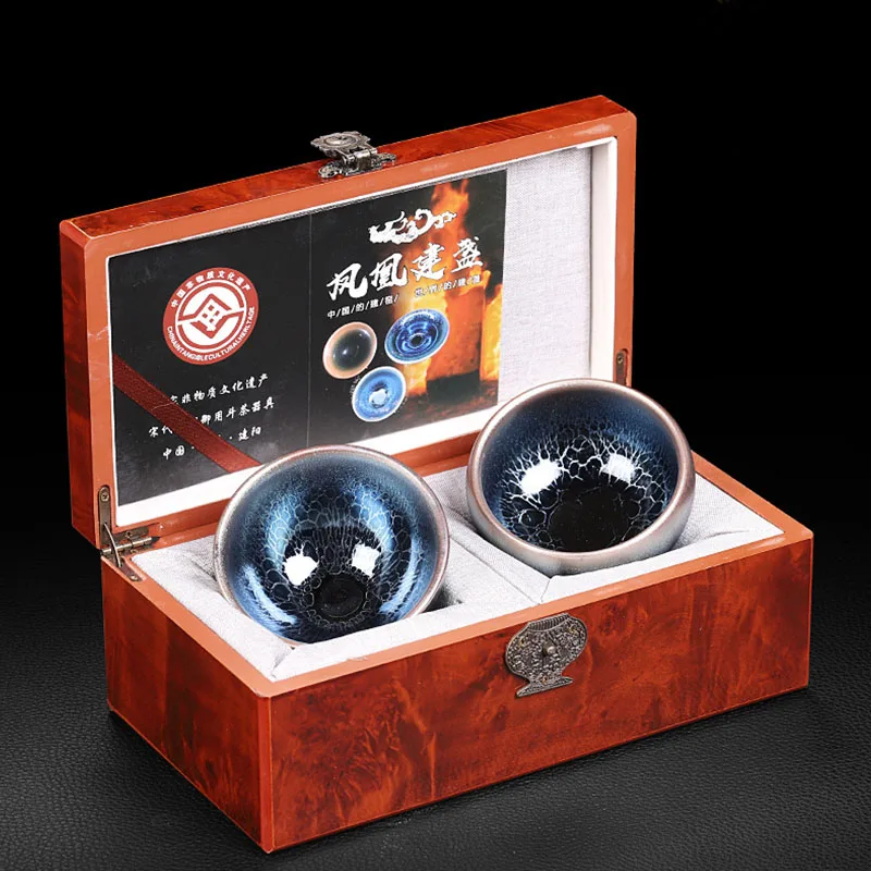 

1 pair,125-160ml Jianzhan ceramic couples kung fu teacups,high-end gift box sets,gifts,raw ore iron tires,pure handmade tea bowl