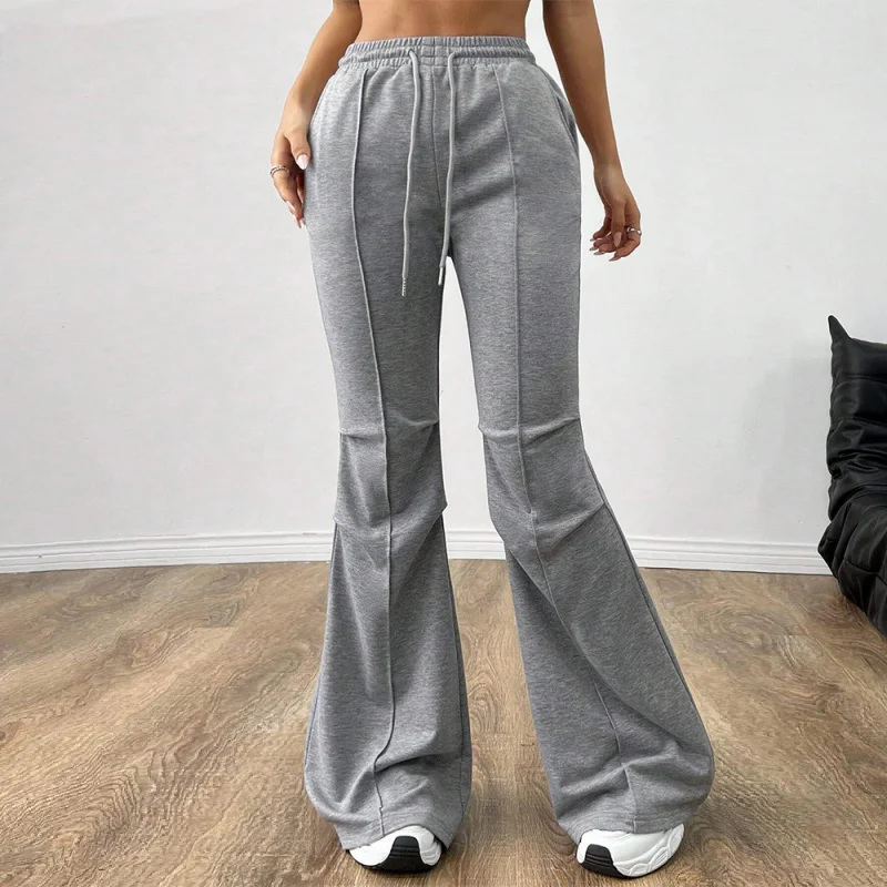YQ1-Simple Versatile Commuter Casual Pants Autumn Winter Drawstring Elastic Waist Slimming Wide Leg Long Pants