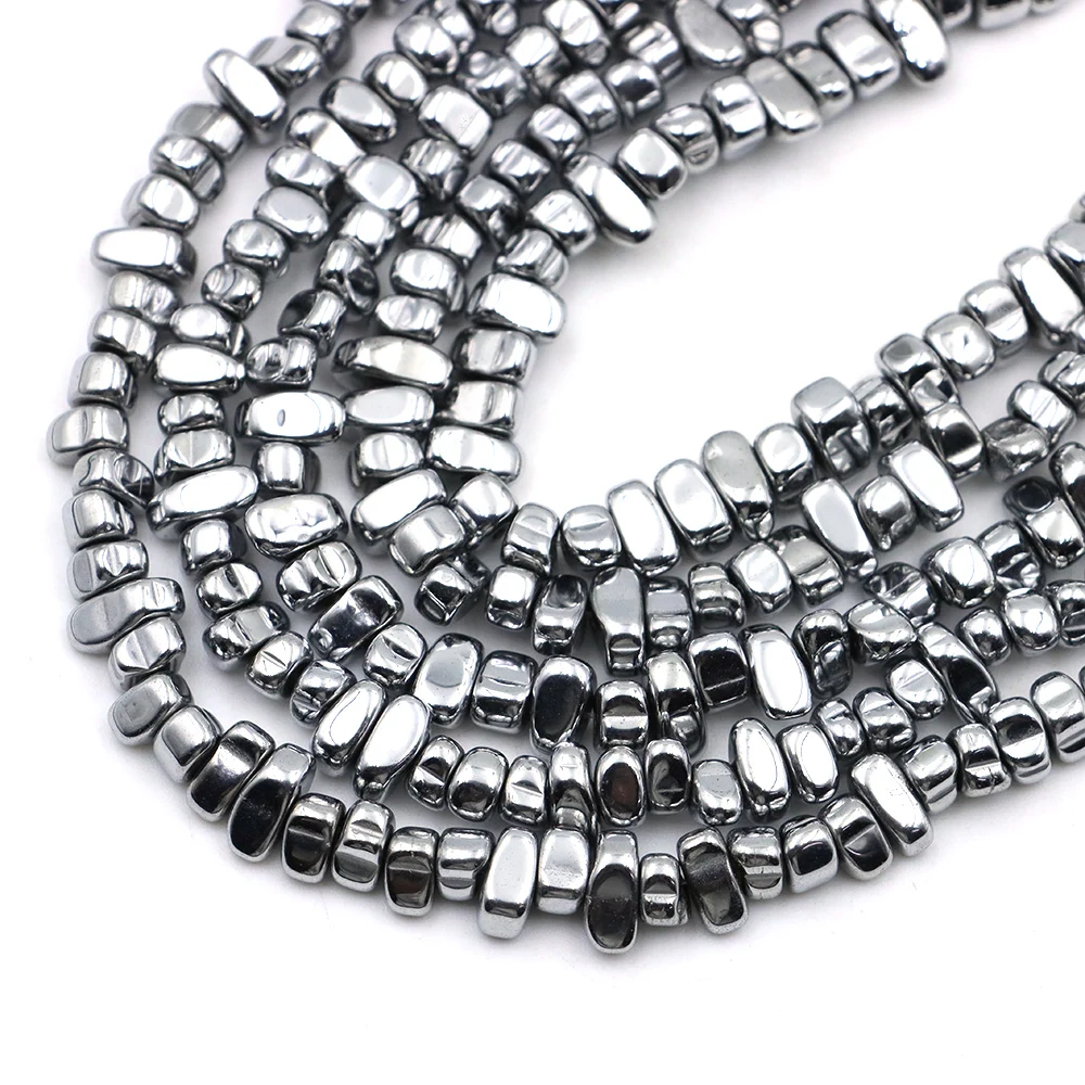 Irregular Natural Hematite Stone Chips Beads 5-8mm Silver Plating Hematite Gravel Bead Finding for Jewelry Making Necklace 15" image 3