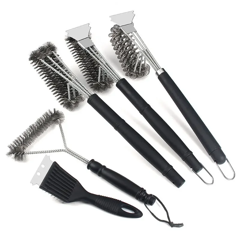 Cepillo grande para parrilla y raspador, cepillo para barbacoa para parrilla, alambre tejido de acero inoxidable seguro de 18 ", cerdas 3 en 1, cepillo de limpieza para parrilla