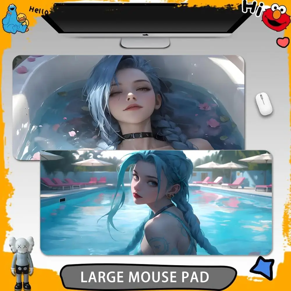 High Quality League of Legend Jinx Mouse Pad Tapetes de Mesa Teclado, Borracha Kawaii, Tapete de Mesa Antiderrapante, XXL,90x40c