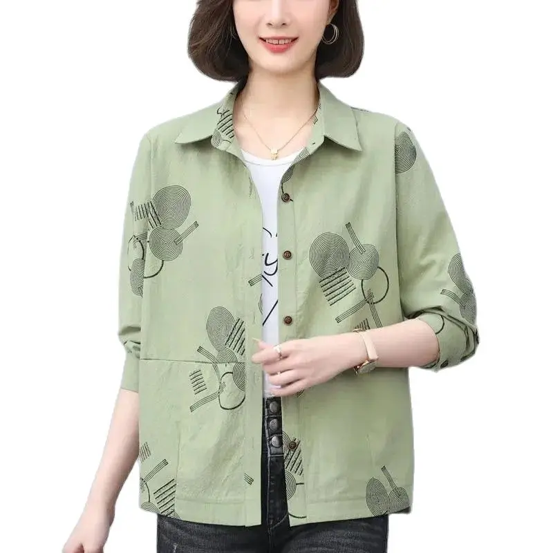 

2023 NEW Spring Autumn Jacket Female Middle-Aged Elderly Women's Thin Casual Coat Tops Fashion Printed Loose Shirt Outerwear