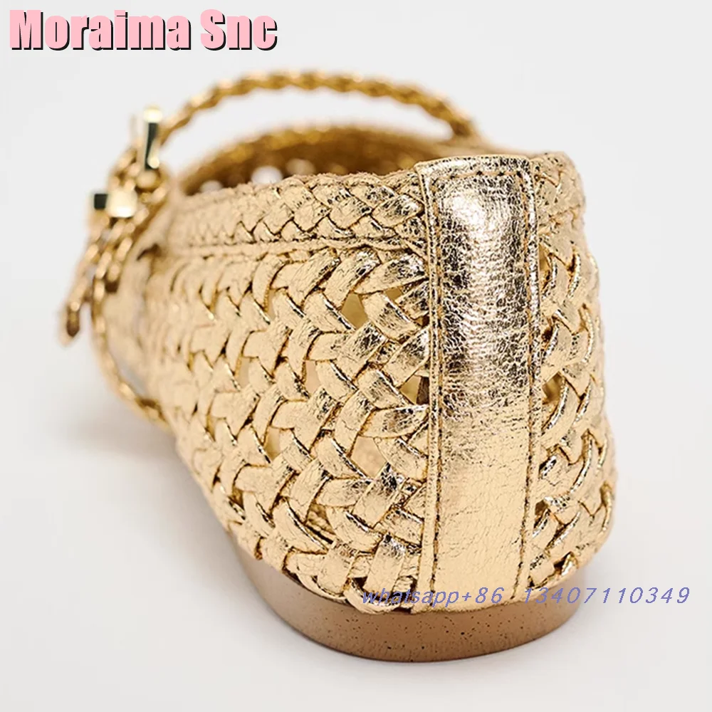 Fashion Golden Braided Ballet Shoes Hollow Flat With Belt Buckle Casual Women\'s Mary Janes Solid Autumn Winter 2025 New Arrivals