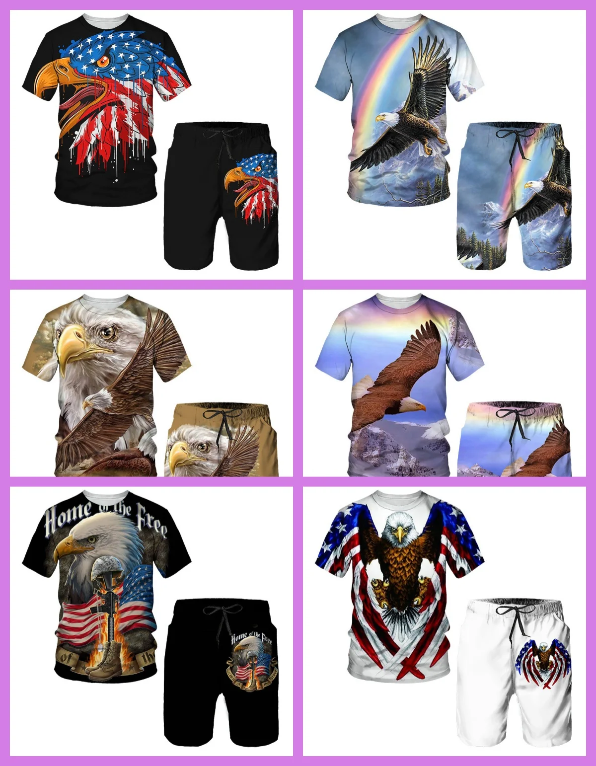 

2025 Новый популярный летний новый комплект с короткими рукавами и принтом флага орла, 3D цифровая печать, дышащие шорты с короткими рукавами, чехол