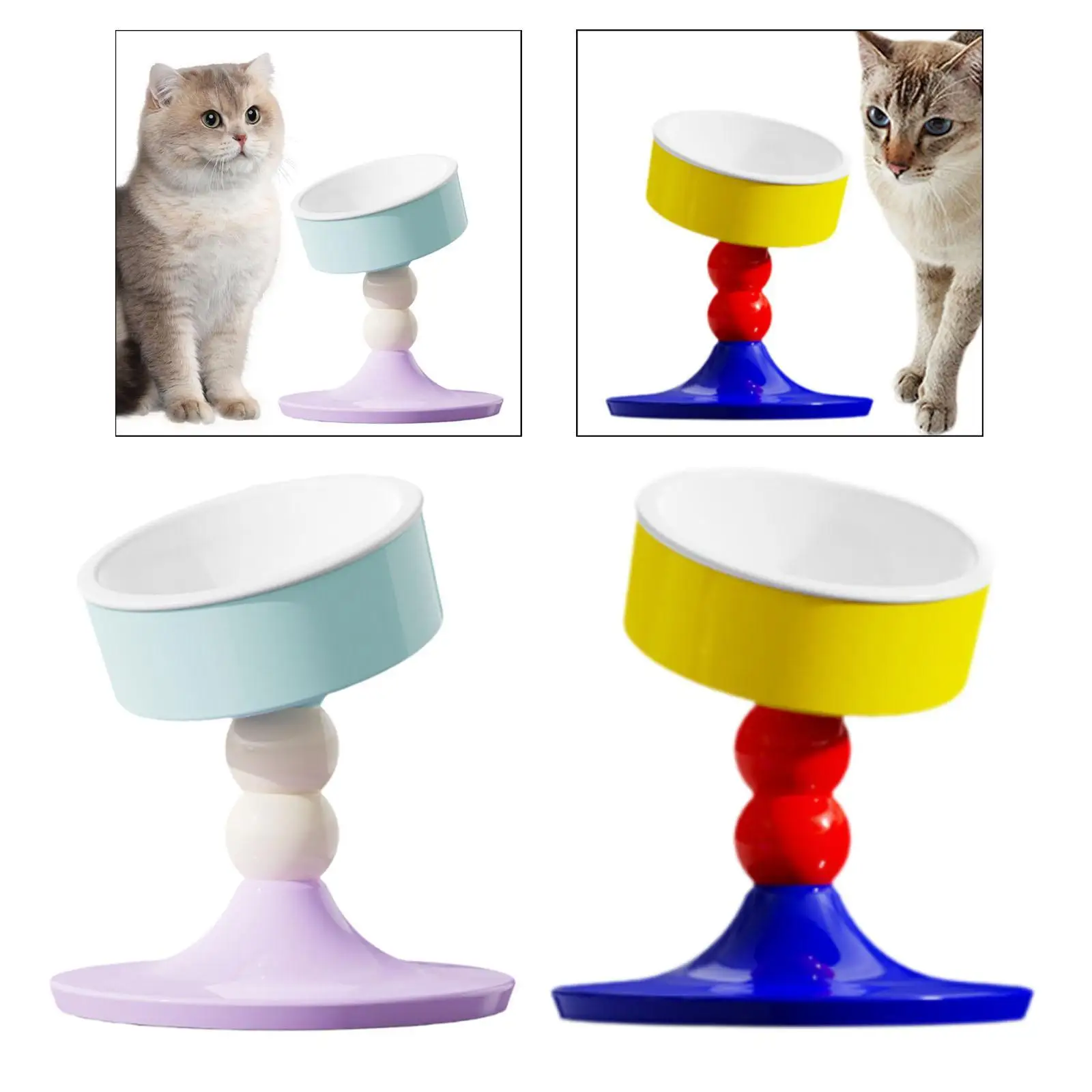 Elevated Cat Bowl Cute Cat Food Dish Adjustable Height and Angle Cat Water Bowl for Kitty Small Dogs Hedgehog Hamster Puppy