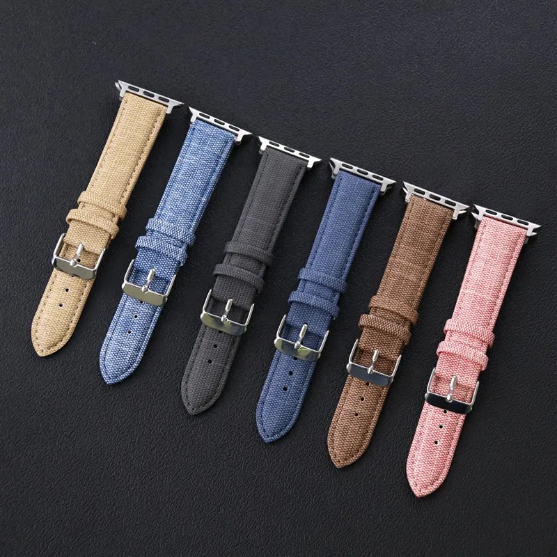 2023 Year Denim Canvas For Apple Watch Strap Series9 8 7 6 SE 5 4 Jeans Bracelet 38 40 41mm 42 44 45 49 mm Soft Belt For Apple