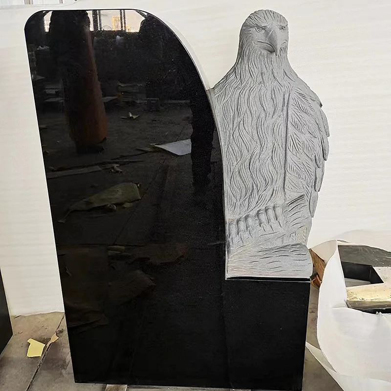 Tombstone Granite European Eagle Carving Tombstone Cemetery, Shanxi Black Funeral Carving Tombstone Stone