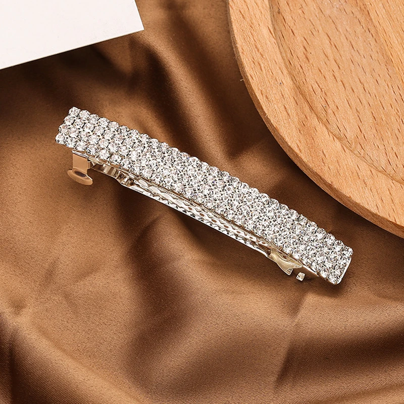 Korean Bling Hair Accessories Full Crystal Luxury Hair Barrette Diamante French Clip For Women Girls