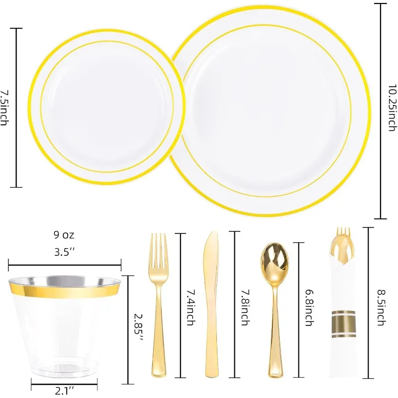 350 Pieces Plastic Plates with Disposable Silverware and Cups,Include: 50Plates 10.25”, 50 Dessert7.5”, 50Cups 9 OZ, 50 Napkins