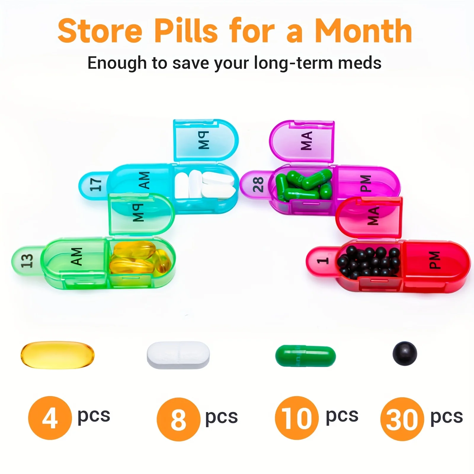 Monthly Pill Organizer For 30 Day, 2 Times A Day, One Month Pill Case AM PM, Travel 4 Week Pill Box