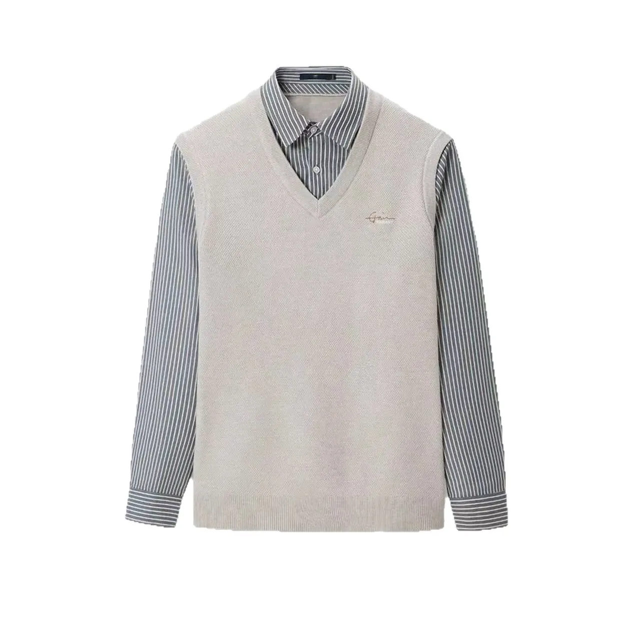 

Мужская мягкая и удобная трикотажная рубашка Long Sve с двойным воротником, облегающая теплая основа, повседневная смесь полиэстера