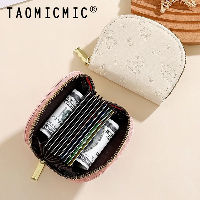 Estilo coreano em relevo concha moeda bolsa para estudantes bonito dos desenhos animados urso acordeão titular do cartão grande capacidade id organizador