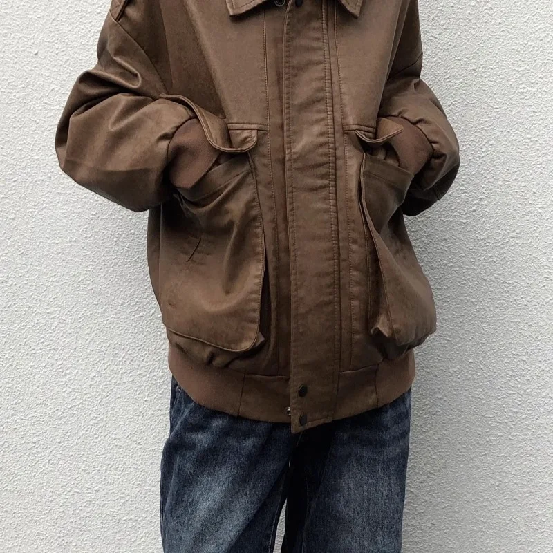 

Кожаная куртка в стиле ретро, средневековая, старая мотоциклетная, популярная осенняя, повседневная, с лацканами