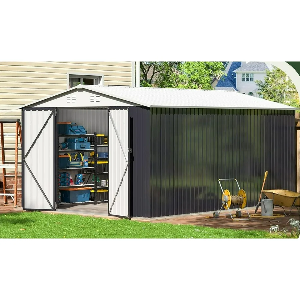 

10x14 FT Outdoor Storage Shed, Garden Shed with Updated Frame Structure and Lockable Doors, Metal Tool Sheds for Backyard Garden