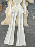 SINGREINY Minimalist Office Lady Jumpsuits Women Deep V Neck Slim Pleated High Waist American Fashion Glamorous Wide Leg Rompers - Image 6