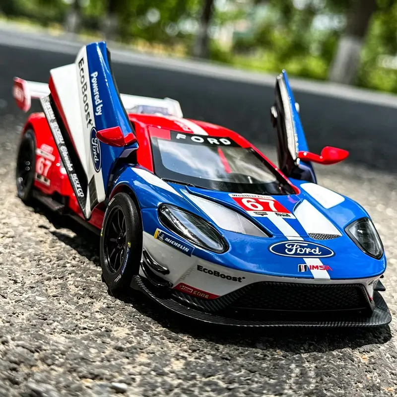 Modelo de Auto Deportivo Ford GT LM GTE de Aleación a Escala 1:24, Vehículo de Carreras de Metal Fundido a Presión, Modelo de Auto de Alta Simulación con Sonido y Luz, Colección