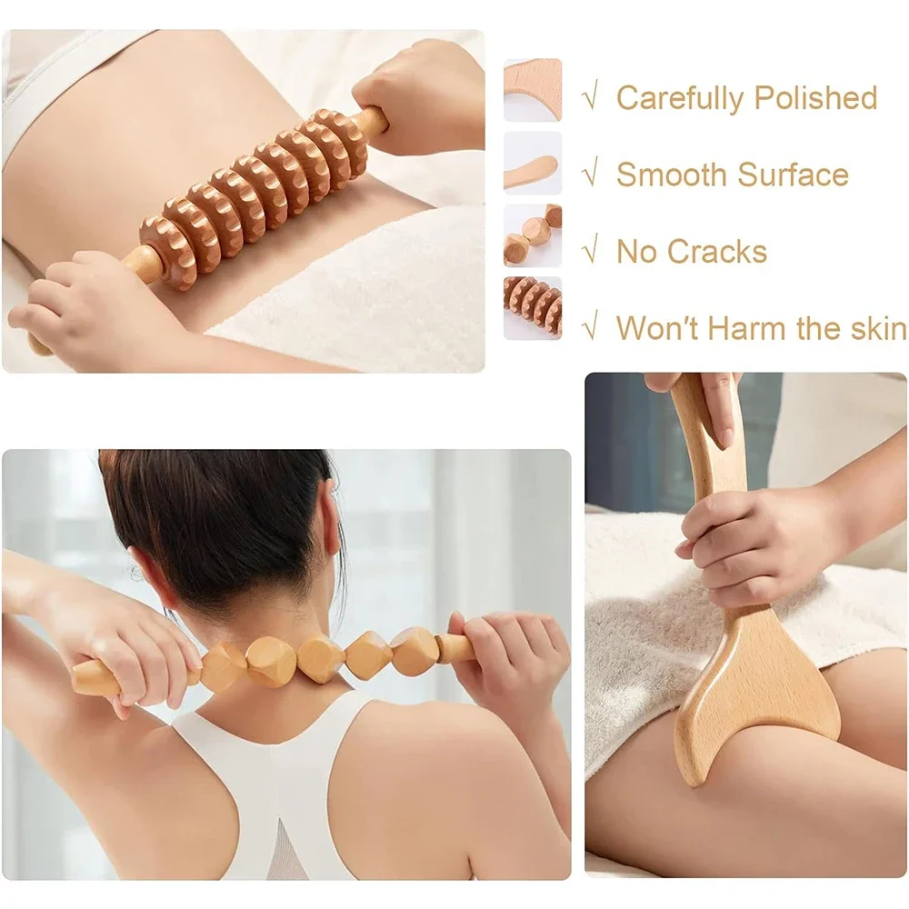 Professional Maderoterapia Wood Therapy Massagem Ferramentas, Back Roller Rope para Drenagem Linfática, Anti-Celulite, Body Contouring Kit