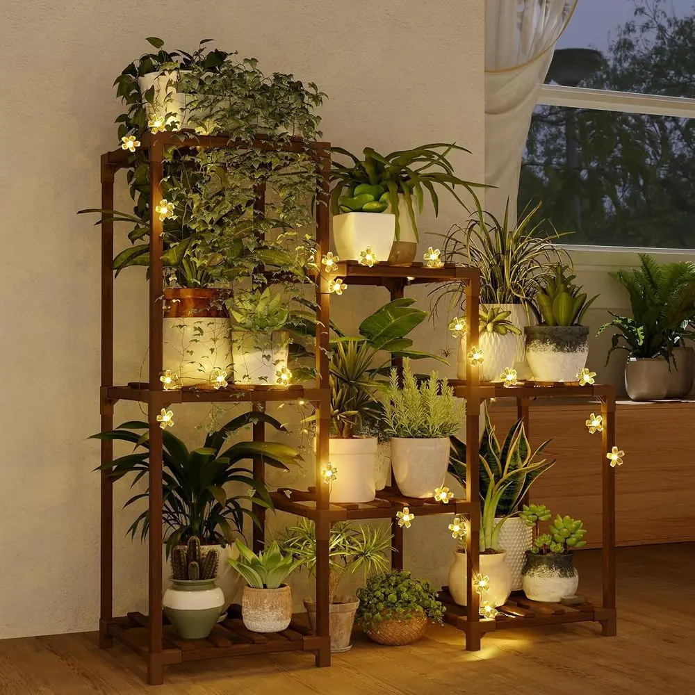

3-Tier Wooden Indoor Plant Stand with Airy Lighting for Multiple Potted Plants, Ideal for Living Room Decor and Gardening Gifts