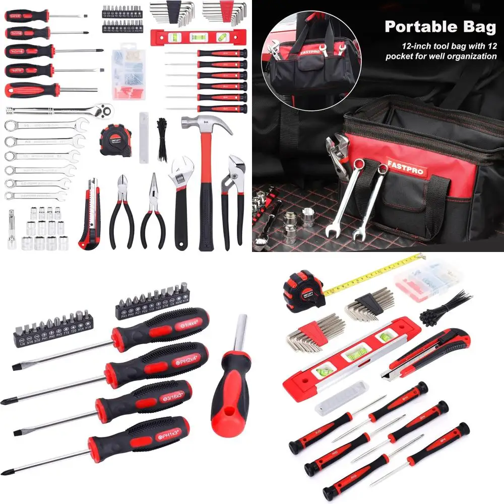 

FASTPRO 236-Piece Home Repairing Tool Set, Mechanics Hand Tool Kit with 12-Inch Wide Mouth Open Storage Bag, Household Tool Set
