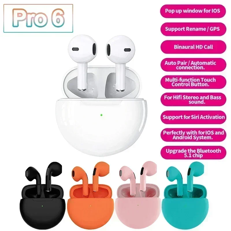 NEW  Pro 6 TWS Wireless Headphones with Mic Fone Bluetooth Earphones Sport Running Headset for Apple iPhone Xiaomi Pro6 Earbuds