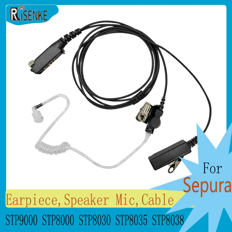 

RISENKE Earpiece,Speaker Mic for Sepura STP9000 STP8000 STP8030 STP8035 STP8038 Walkie Talkie Accessories Headset ,Mic PTT Cable