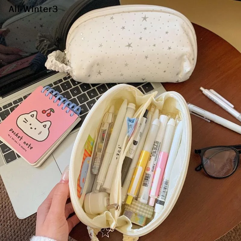 【Av】Dot Pencil Case Shell Shape Multi-functional Stationery Storage Bag Large-capacity Pen Bag Students Gift