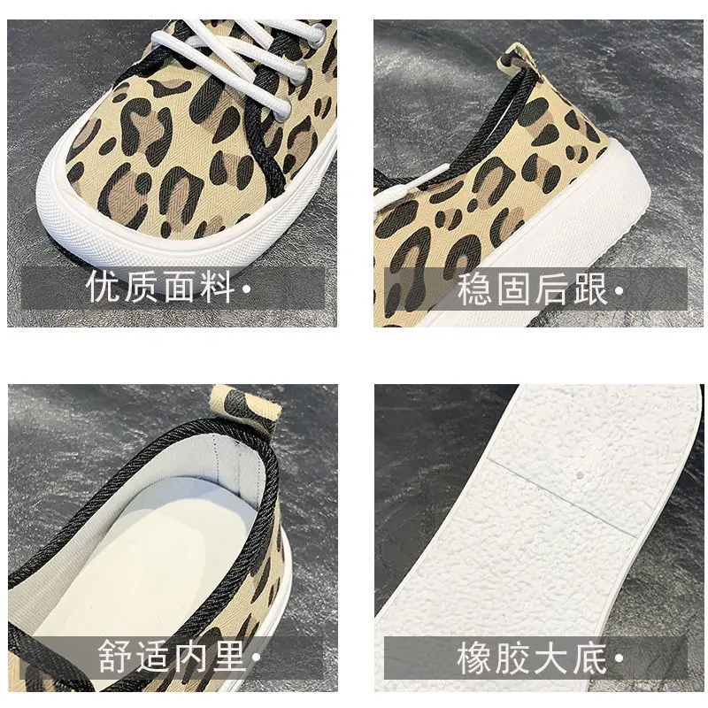 New Square Toe Leopard Print Canvas Shoes Women\'s Spring Summer Sneakers Woman Vulcanized Sports Shoes Houndstooth Zebra Sneaker