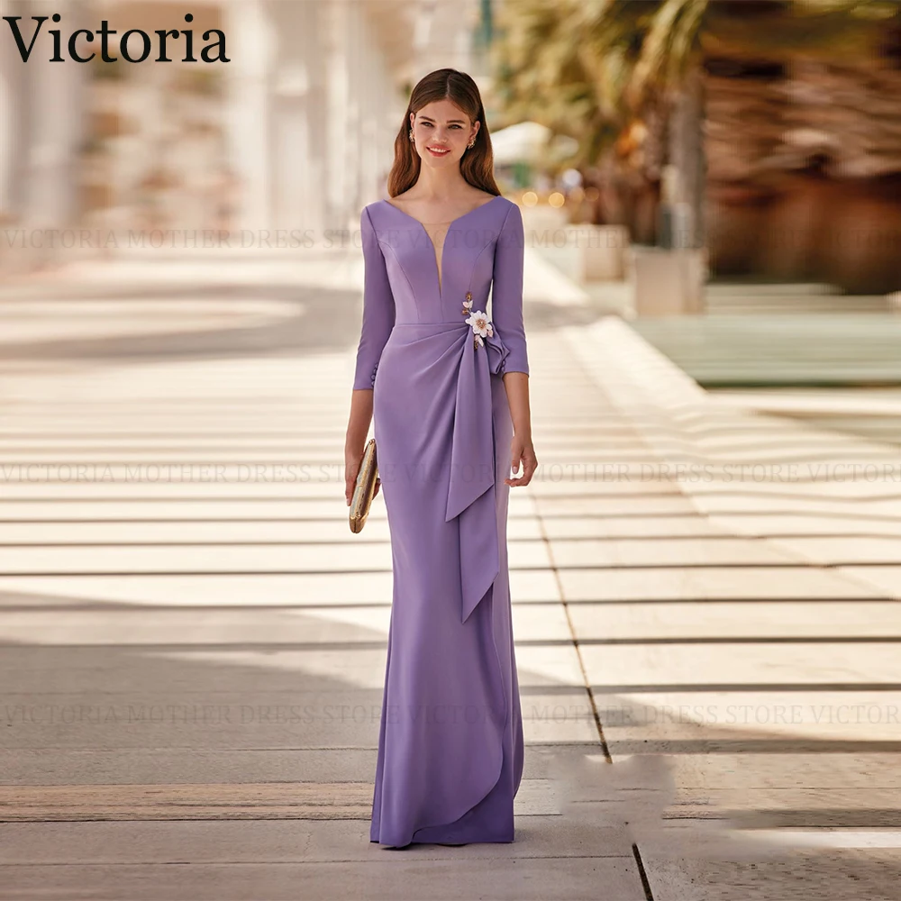 

VICTORIA Elegant Mother of the Bride Dresses Mermaid O-Neck Wedding Guest Party Dress 2024 New Flowers Pleated Long Evening Gown