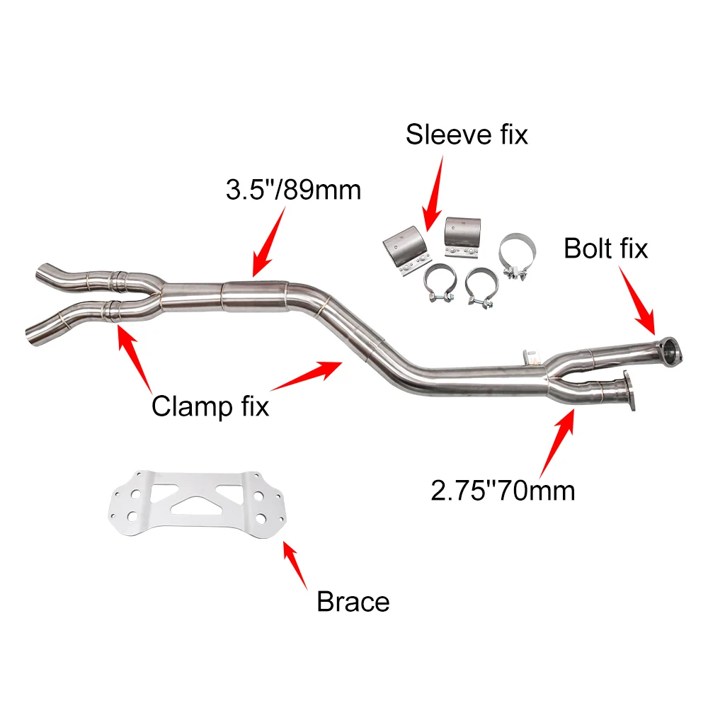 For M3/M4 G80/G82/G8X 2019+ Stainless Steel Exhaust Single Midpipe 3.0T 3.5inch 89MM Muffler Exhaust Pipe WITH BRACE