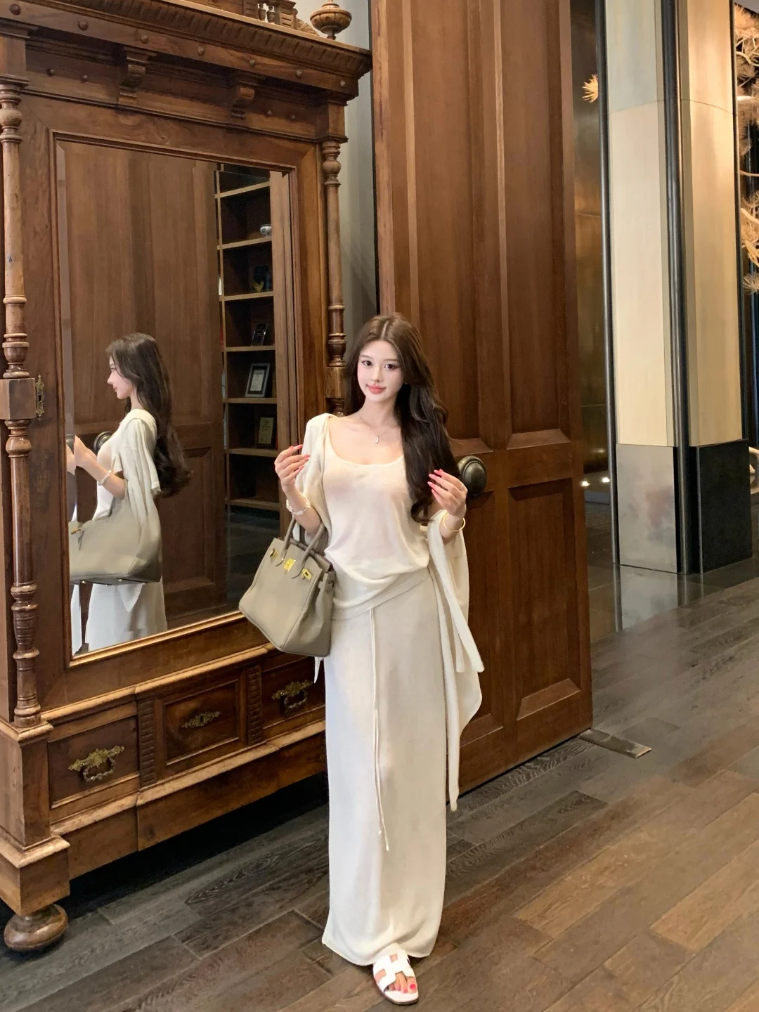 

Casual High Waist Skirt Set Long Sleeve Open Cardigan Top Women Spring Fashion Three Piece Suit Comfortable Leisure Outfit