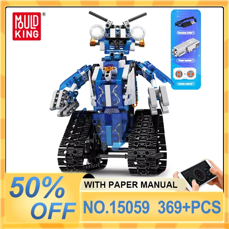 MOULD KING 15059 15078 MOC Technical Robot Toy The APP&RC Motorized Robot With Led Part Model Building Blocks Kid Christmas Gift